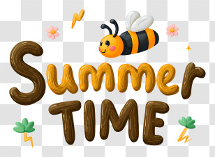 Minimalist Summer Word Logo - Playful Bee And 'Summer Time' Lettering Transparent PNG