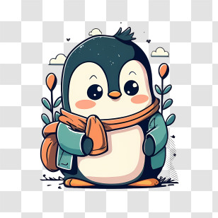 Cute Penguin - Cute Cartoon Penguin With Winter Scarf And Jacket Transparent PNG