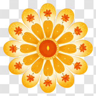 Diwali Diya Flower Petals - Golden Floral Diya Mandala Transparent PNG