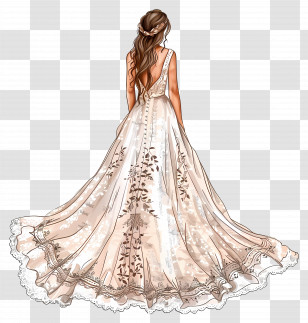 Boho Wedding Dress - Illustration Of A Bride In An Elegant Wedding Dress Transparent PNG