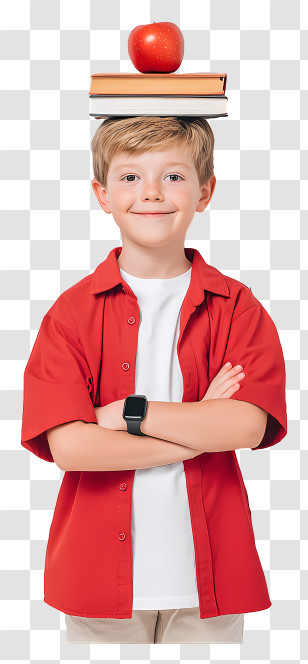 Schoolboy Balancing Books - Boy Balancing Books And Apple Transparent PNG