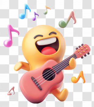 World Music Day - Happy Emoji Playing Guitar With Musical Notes Transparent PNG