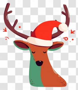 Christmas Deer - Reindeer With Santa Hat For Christmas Transparent PNG