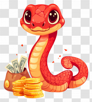 Chinese New Year - Red Snake With Coins And Money Bag Transparent PNG