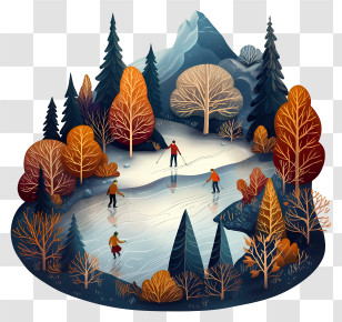 Frozen Lake With Skaters - Scenic Frozen Lake Skating Transparent PNG