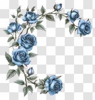 Border Rose - Blue Rose Floral Corner Design Transparent PNG