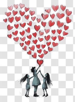 Heart Shaped Balloons With Group Of People - Heart Balloon Illustration With Group Of People Transparent PNG