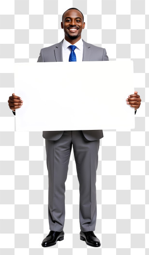 Businessman Holding Blank Placard - Man In Suit Holding Blank Sign Transparent PNG