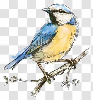 Bird Day - Blue And Yellow Bird Illustration Transparent PNG