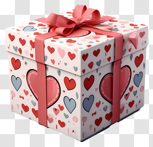 Gift Box - Heart-Decorated Gift Box With Pink Ribbon Transparent PNG