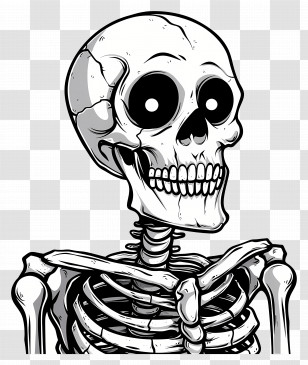 Halloween Skeleton - Skeleton Illustration With Skull And Ribcage Transparent PNG