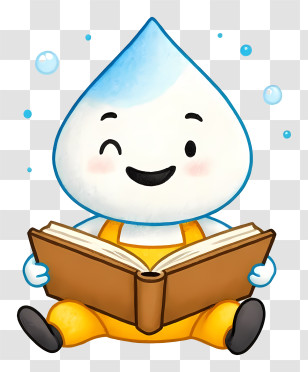 Water Drop Mascot - Cute Water Drop Reading Mascot Transparent PNG