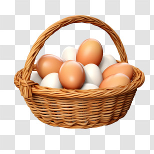 Eggs - Basket Filled With Fresh Brown And White Eggs Transparent PNG