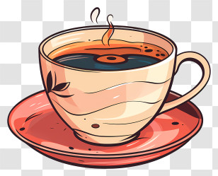 Coffee Cup - Steaming Coffee Cup With Artistic Saucer Transparent PNG