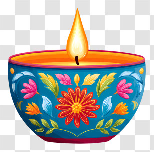 Indian Festival Of Lights - Colorful Decorative Bowl Candle Transparent PNG