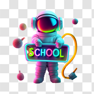Back To School - Neon Astronaut Holding School Sign Transparent PNG