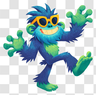 Playful Furry Monster - Cool Blue Monkey With Sunglasses Transparent PNG