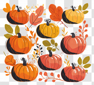 Thanksgiving Pumpkins - Cartoon Pumpkins With Autumn Leaves Illustration Transparent PNG