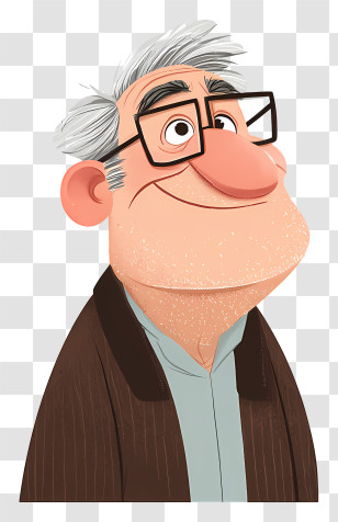 Old Man With Good Smile - Elderly Man Cartoon Character With Glasses Transparent PNG