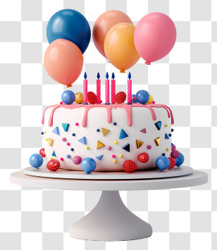 Birthday Cake With Balloons - Colorful Birthday Cake With Balloons Transparent PNG