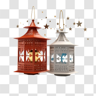 Islamic Lamp - Red And White Lanterns With Stars Transparent PNG