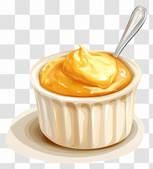 Bowl Of Mustard With Spoon - Bowl Of Mustard Condiment With Spoon Transparent PNG