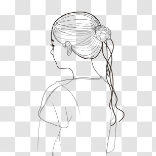 Sketch Girl
 - Line Art Of A Girl With A Hair Bun Transparent PNG