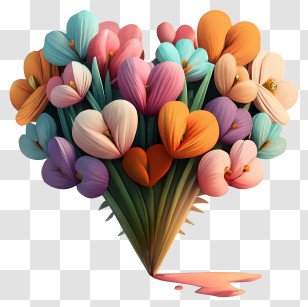 Heart Shaped Bouquet - Colorful Heart-shaped Flower Bouquet Transparent PNG