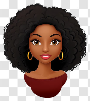 Black Girl Emoji - Curly-Haired Cartoon Woman Illustration Transparent PNG