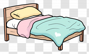 Bed - Cozy Bed With Blanket And Pillow Transparent PNG