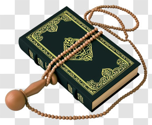 Holy Book Of Koran And Pray Beads - Holy Book With Wooden Prayer Beads Transparent PNG