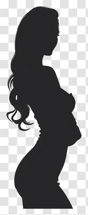 Sexy - Female Silhouette With Long Hair In Side Profile Transparent PNG