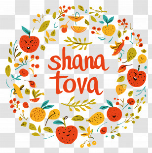 Shana Tova - Shana Tova Wreath With Fruits And Flowers Transparent PNG