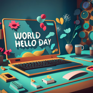 World Hello Day - Creative Desktop For World Hello Day Celebration Transparent PNG
