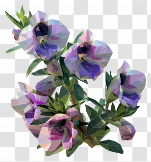 Digital Flower - Purple Flowers With Green Leaves Transparent PNG