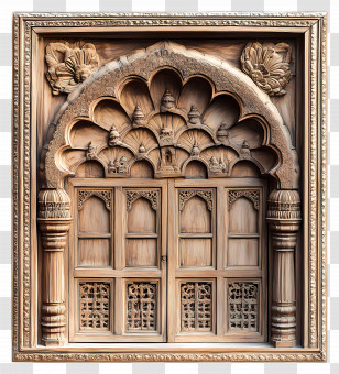 Indian Arch - Ornate Carved Wooden Door Transparent PNG