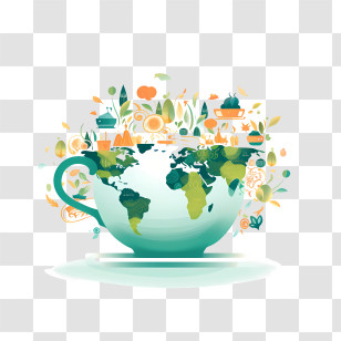International Tea Day - World Map On Green Cup Transparent PNG
