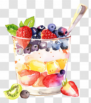 Yogurt Parfait - Refreshing Fruit Parfait With Yogurt And Berries Transparent PNG