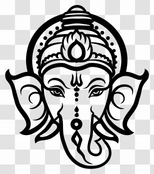 Ganesha Head Outline - Black And White Ganesha Symbol Transparent PNG