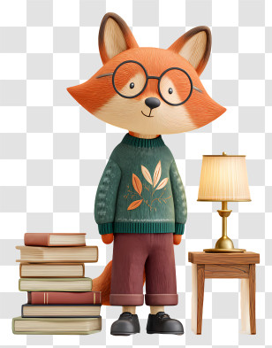 Red Fox - Bookish Fox Character Illustration Transparent PNG