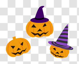 Icon - Jack-o-Lanterns With Witch Hats For Halloween Transparent PNG