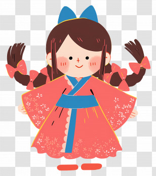 Japanese Doll - Cartoon Girl In Bright Traditional Dress Transparent PNG