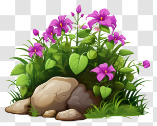 Forest - Purple Flowers And Rocks Transparent PNG