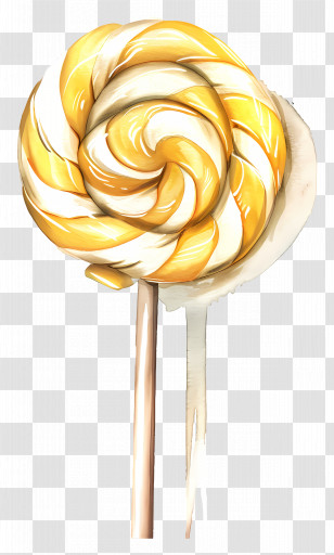 Lollipop - Yellow And White Swirl Lollipop Illustration Transparent PNG