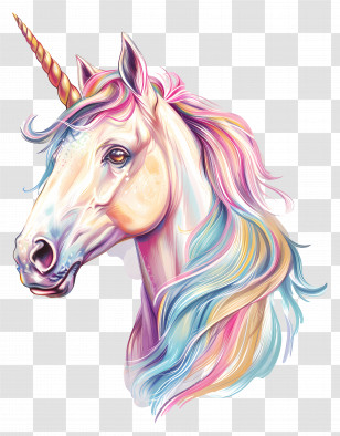 Pastel Unicorn - Colorful Unicorn With Rainbow Mane Illustration Transparent PNG