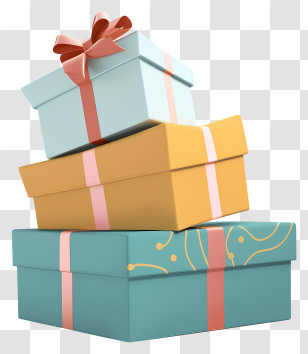 Gift Boxes - Stacked Gift Boxes With Decorative Ribbons Transparent PNG