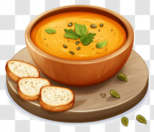 Pumpkin Soup - Pumpkin Soup With Bread And Seeds Transparent PNG