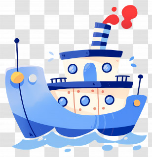 Cartoon Ship - Cute Cartoon Boat On Water Transparent PNG