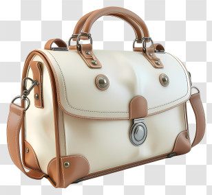 Doctor Bag - Elegant Beige Handbag With Brown Trim Transparent PNG