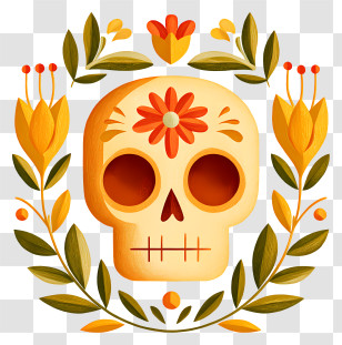 Pan De Muerto - Artistic Decorative Skull With Flowers Transparent PNG